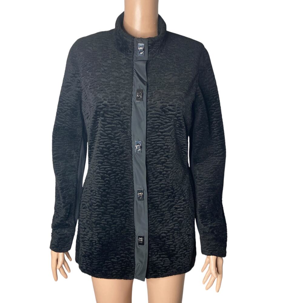 Carol Anderson by Invitation Jacket Womens Small Black Faux Fur Twist Buttons